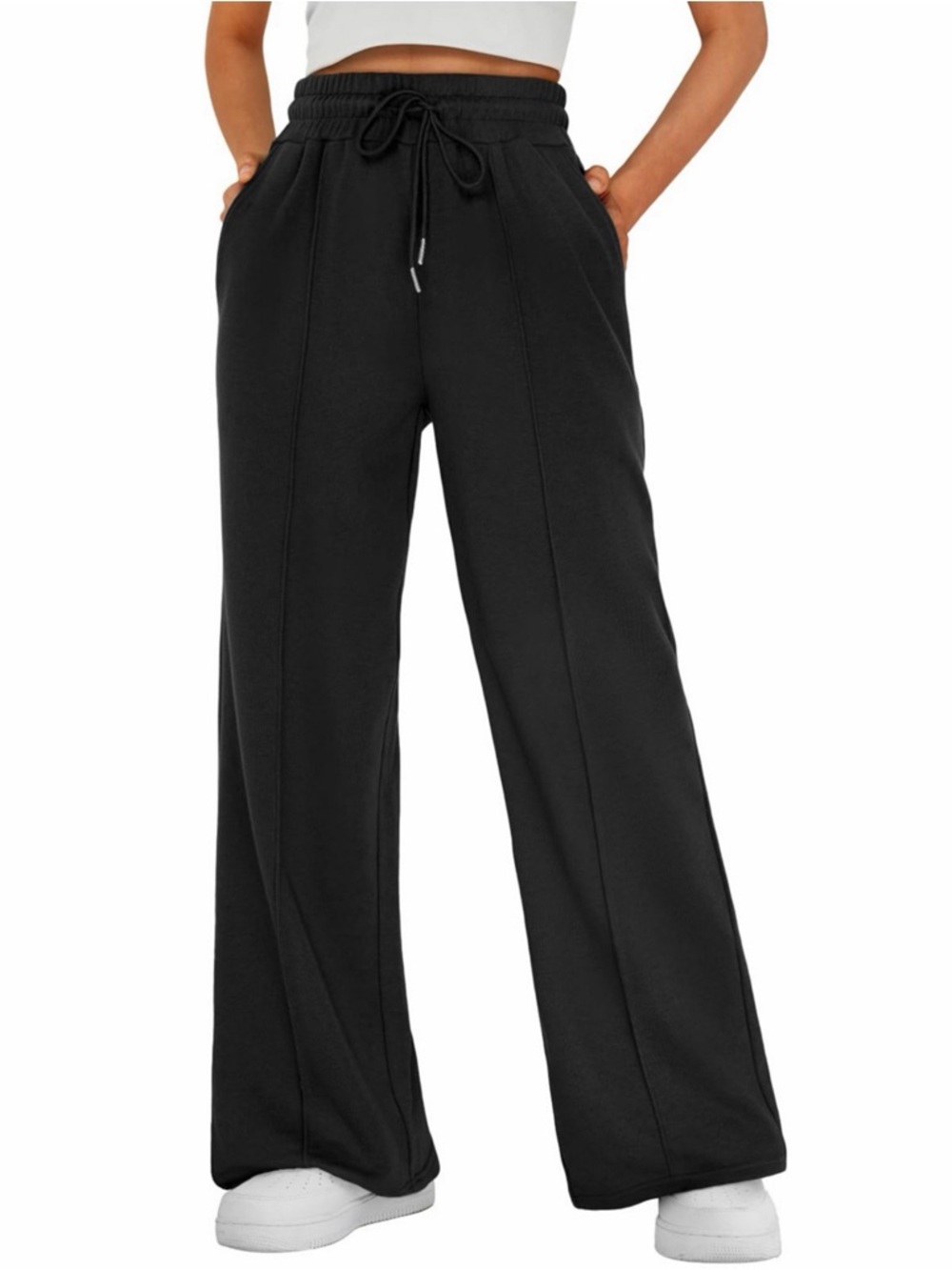 Wide Leg Drawstring Sweatpants - Black NWOT